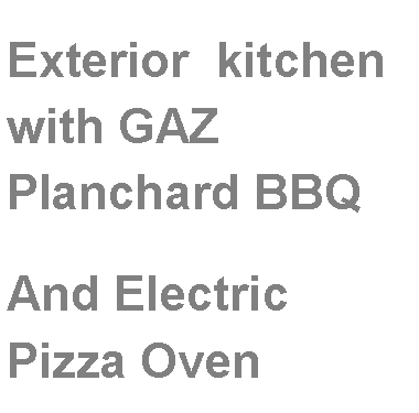 Text Box: Exterior  kitchen with GAZ Planchard BBQAnd Electric Pizza Oven